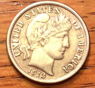 1913 10c Barber Dime : Liberty Is Complete,  All Details Are Great And Complete photo
