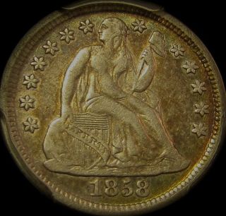 1858 O Seated Liberty Dime.  Pcgs Xf - 40.  Better Date.  Beautifully Toned.  Nr photo