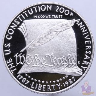1987 S Constitution Bicentennial Proof Commemorative 90 Silver Dollar Us Coin photo