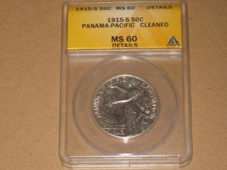 1915 S Panama Pacific Half Dollar Ms60 Details Anacs/ Cleaned photo