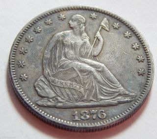 1876 Seated Liberty Half Dollar Silver Coin - Xf Detail photo