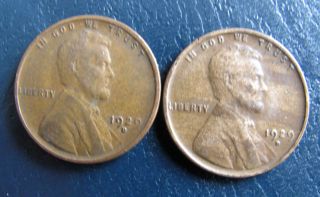 Two (2) 1929 - D Lincoln Wheat Cents,  Nicer Grade Pennies.  Vf/xf photo