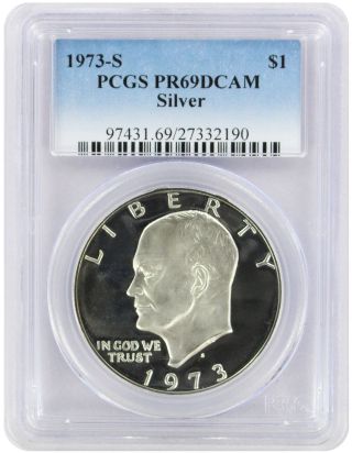 1973 - S Silver Eisenhower Dollar Ike Pr69dcam Pcgs Proof 69 Deep Cameo photo