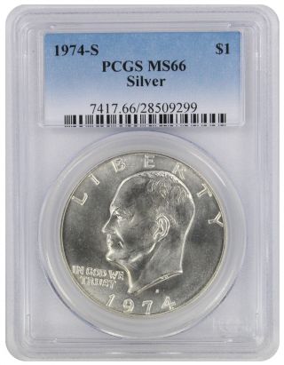 1974 - S Silver Eisenhower Dollar Ike Ms66 Pcgs 66 State photo