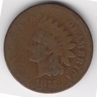 1875 U.  S.  Indian Head One Cent Penny Coin photo