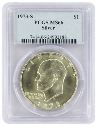 1973 - S Silver Eisenhower Dollar Ike Ms66 Pcgs 66 State photo