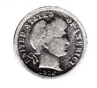 D19 Usa 10c Ten Cents Coin 1916 Barber Dime - Circulated photo
