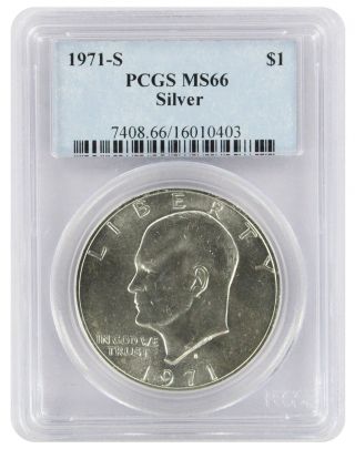 1971 - S Silver Eisenhower Dollar Ike Ms66 Pcgs 66 State photo