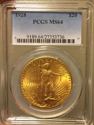 1928 $20 St.  Gaudens Double Eagle Pcgs Ms64 photo