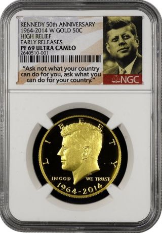 2014 W Gold Kennedy 50th Anniversary High Relief Early Releases Ngc Pr 69 photo