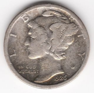 1926 - S U.  S.  Mercury Silver Dime 10 Cents Coin - Rare Key Date photo