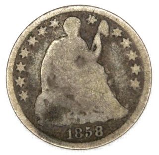 1858,  Seated Liberty Half Dime In Air - Tite Holder photo