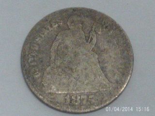 Coinhunters - 1875 Liberty Seated Dime - Good,  G,  90 Silver photo