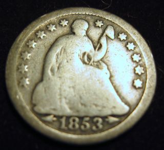 1853 W/arrows Silver Seated Half Dime (1214f) photo