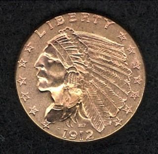1912 Indian Head $2.  50 Quarter Eagle Gold Piece photo