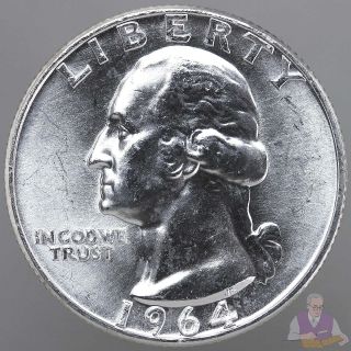 1964 D Washington Quarter 90 Silver Bu Us Coin photo