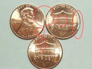 (3) 2014 - D 1c Partial Unplated Error Lincoln Shield Cents Gem Bu photo