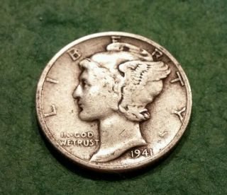 1941 P Mercury Silver Dime - Strong Date And Details photo
