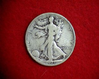 1921 Walking Liberty Half Dollar,  Key Date,  Good,  Rim Damage 2 photo