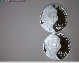 2013 - S & 2014 - S Jefferson Proof Nickels photo