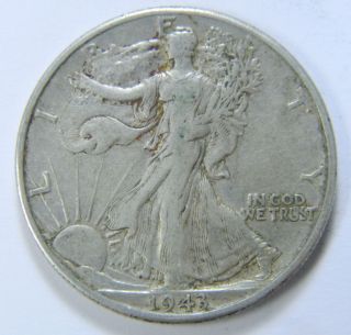 1943 - D U.  S.  Walking Liberty Silver Half Dollar Coin - - 122998 photo