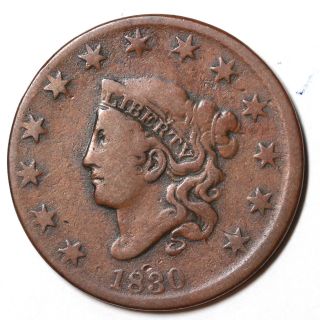 1830 N - 7 R - 3 Lds Matron Or Coronet Head Large Cent Coin 1c photo