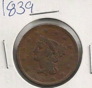 1839 Coronet Head Large Cent : Fine photo