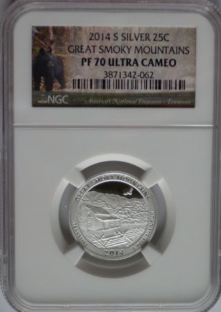Ngc Registry 2014 Pf70 Silver Proof Great Smoky Mountains Quarter Tennessee Usa` photo