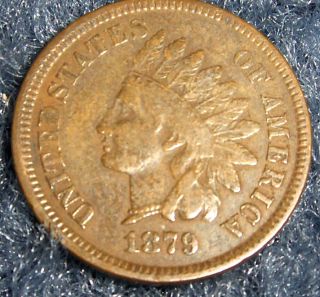 Semi - Key Date 1879 Indian Head Cent F,  Details No Junk Drawer, photo