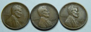 3 S Lincoln Cents 1920,  1921,  1923 All Vf photo