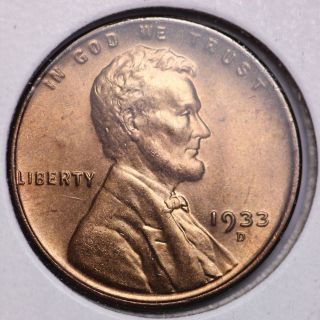 1933 - D Lincoln Wheat Small Cent Choice Bu photo