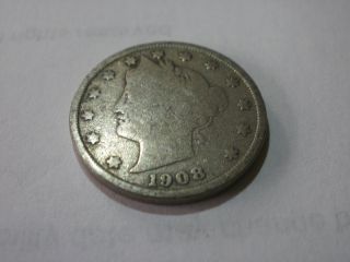 Circulated 1908 5c Liberty Nickel (g) photo