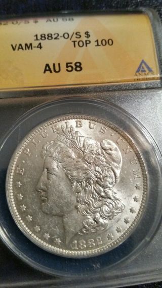 1882 O/s Morgan Silver Dollar.  Rare.  Coin.  Au 58. photo