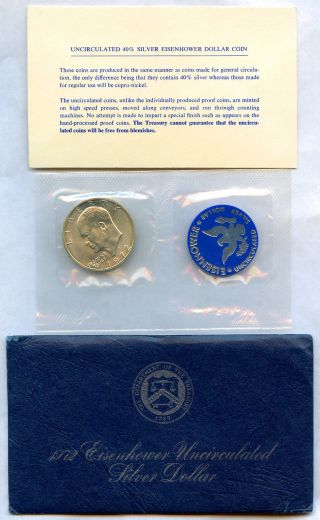 1972 - S Uncirculated Silver Eisenhower Ike Dollar & Blue Envelope - 2.  1 Million photo