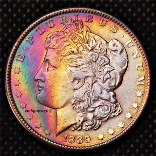 1889 P Morgan Silver Dollar Rainbow Toned Cartwheel Luster Xf,  /au photo