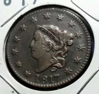 1817 1¢ Xf Coronet Matron Head Large One Cent Extra Fine Us Currency Coin photo