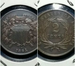 1864 2¢ Two Cent Coin Sharp Civil War Era Better Grade Rare Piece photo