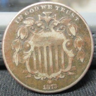 1873 Shield Nickel | Open ' 3 ' | F - Vf Details | You Grade | Usps photo