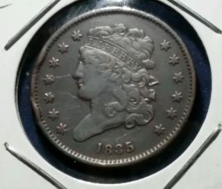 1835 1/2¢ Classic Head Half Cent Details Coin W/ Obv,  Rev Marks photo