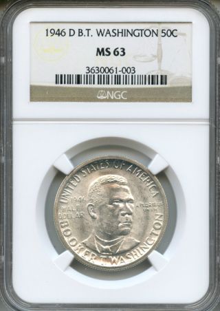 1946 - D Booker T.  Washington Ngc Ms63 Commemorative Half Dollar 50c (3630061 - 003) photo