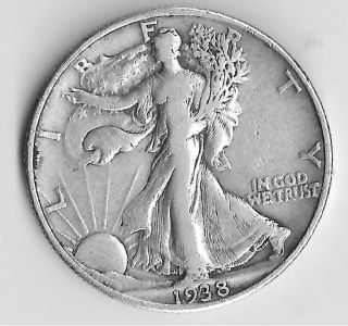 Vf - 1938 - Liberty Walking Half Dollar 90 Silver - photo