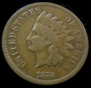 1872 Indian Cent.  Tough Date.  Sharp,  Wholesome,  & Very Appealing Vg,  Nr photo