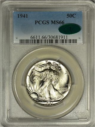 1941 Walking Liberty Silver Half Dollar Pcgs Ms66 - Cac Approved photo