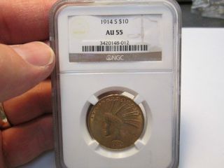 Better Date 1914 S 10 Dollar Indian Gold Coin In Ngc Au55 About Uncirculated photo