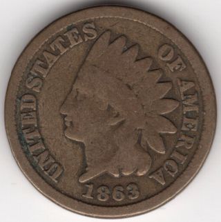 1863 U.  S.  Indian Head One Cent Penny Coin photo