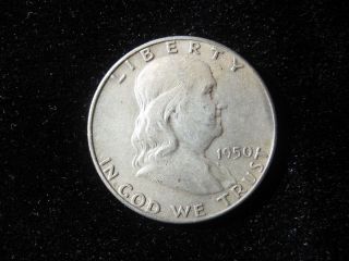 1950 Franklin Half Dollar 90 Silver Coin/bullion Circulated photo
