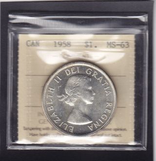 1958 Silver Dollar In Ms - 63,  Iccs Certified,  (ix 985). photo