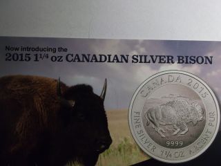 2015 Bu 1.  25 Oz.  9999 Silver Canadian Bison Brilliant Uncirculated In Airtight photo