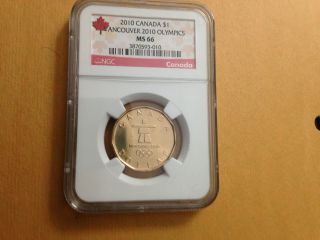 2010 Vancouver Olympics Canada Dollar Loonie Ngc Graded Ms 66 photo