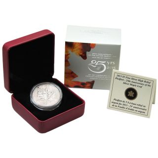 2013 Canada 25th Anniversary Maple Leaf 1oz High Relief Piedfort Silver Proof. photo